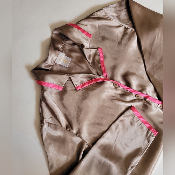 Silk Pajama Top with Floral Embroidery - Picture 1 of 15
